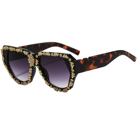 Leopard Vintage Gold Carved Rhinestone Sunglasses