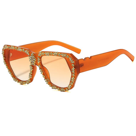Orange Vintage Gold Carved Rhinestone Sunglasses