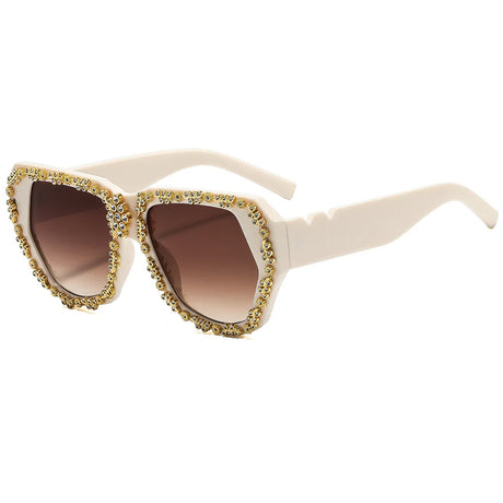 White Vintage Gold Carved Rhinestone Sunglasses