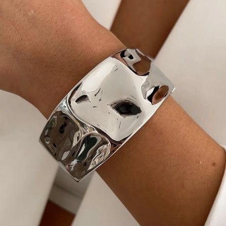 Model Using Vintage Gold Color Chunky Metal Bracelets