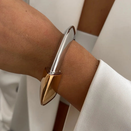Model Using Vintage Gold Color Chunky Metal Bracelets