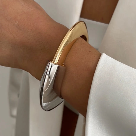 Model Using Vintage Gold Color Chunky Metal Bracelets