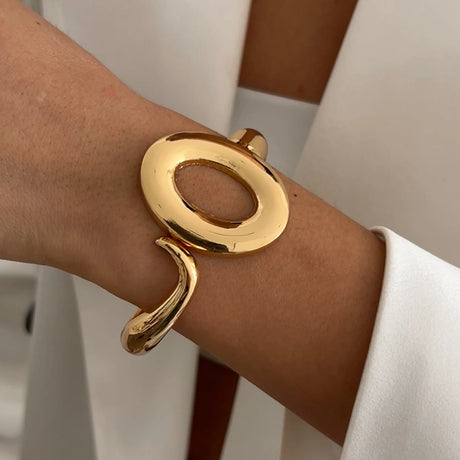 Model Using Vintage Gold Color Chunky Metal Bracelets