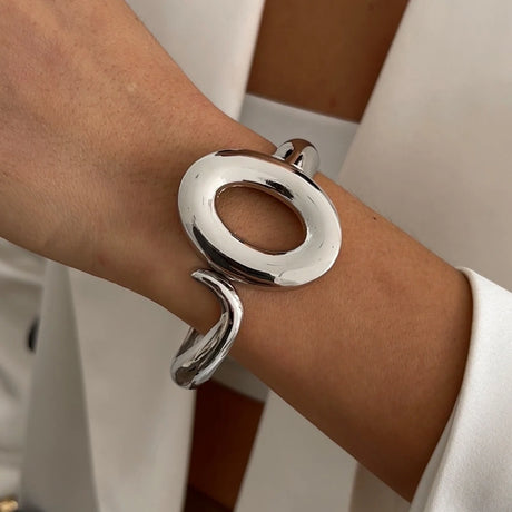 Model Using Vintage Gold Color Chunky Metal Bracelets