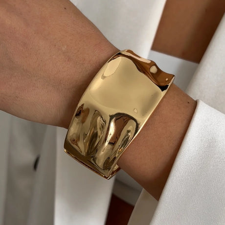 Model Using Vintage Gold Color Chunky Metal Bracelets