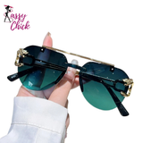 Vintage Gradient Casual Rimless Pilot Sunglasses Sassy Chick Logo