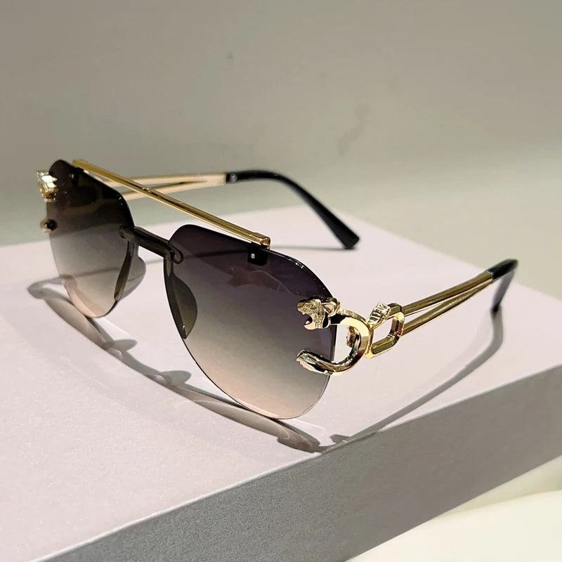 Black Vintage Gradient Casual Rimless Pilot Sunglasses