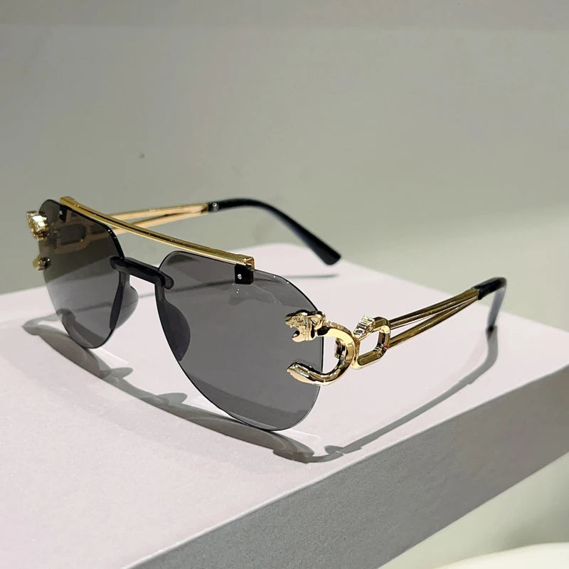 Black Vintage Gradient Casual Rimless Pilot Sunglasses
