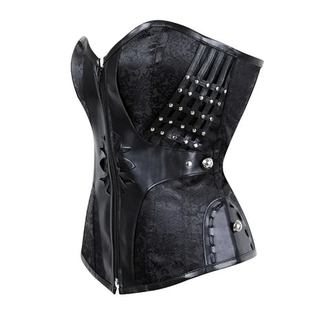 Vintage Leather Corset Outwear Plus Size All Black Pins Side View 