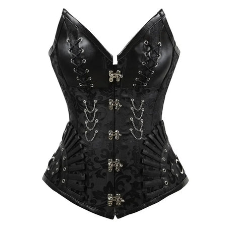 Vintage Leather Corset Outwear Plus Size Black Front Lace 