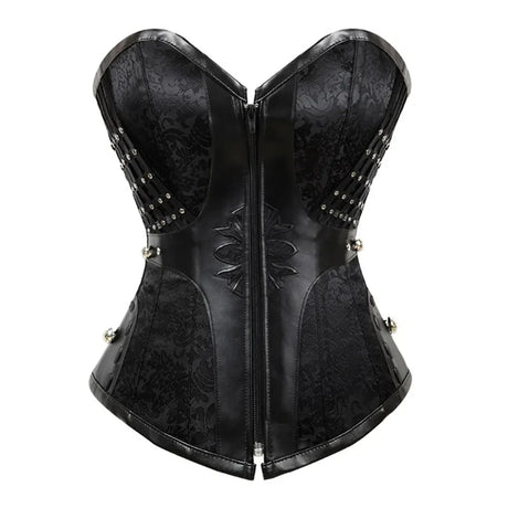 Vintage Leather Corset Outwear Plus Size Black Front