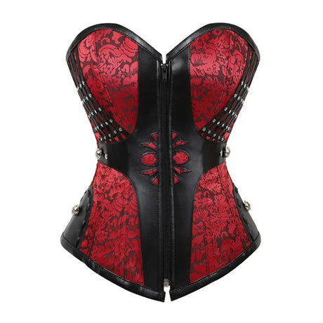 Vintage Leather Corset Outwear Plus Size Red Black Front