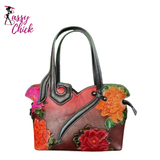 Vintage Leather Floral Handbag Sassy Chick Logo
