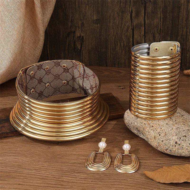 gold color leather jewelry set