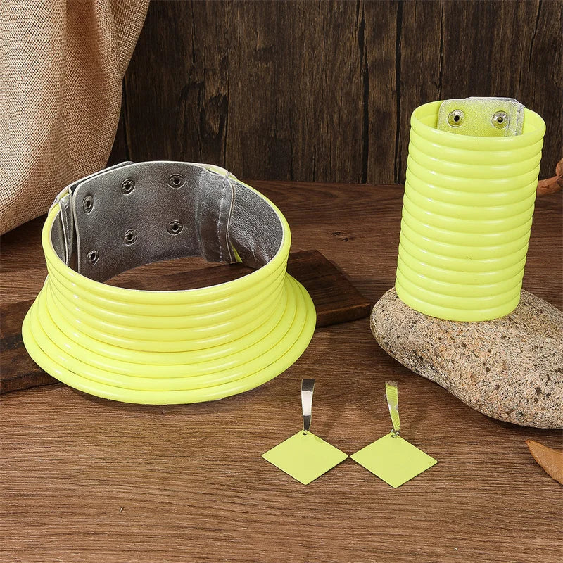 yellow color leather jewelry set