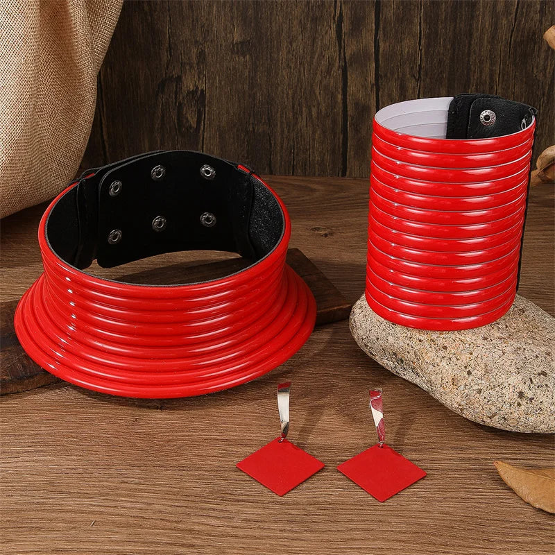 red color leather jewelry set