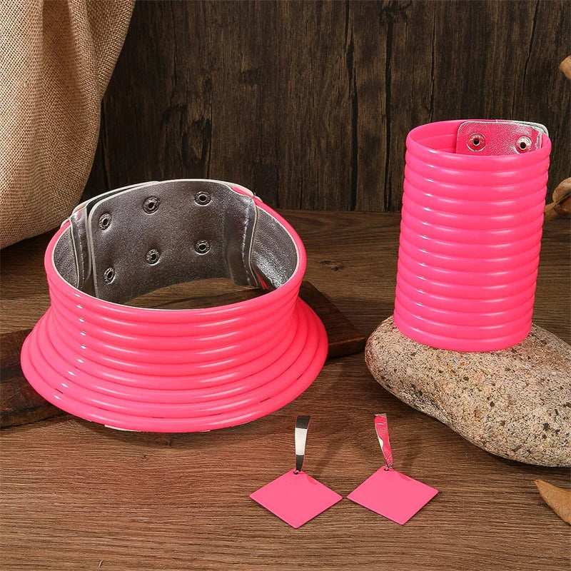 pink color leather jewelry set