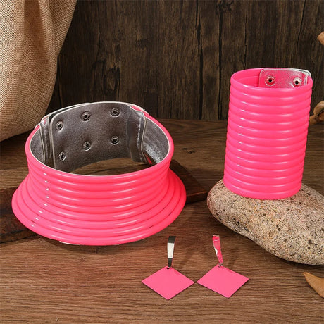 pink color leather jewelry set
