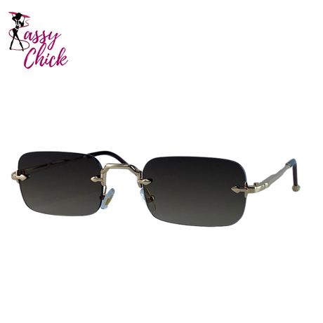 Vintage Metal Rectangle Rimless Punk Sunglasses Sassy Chick Logo