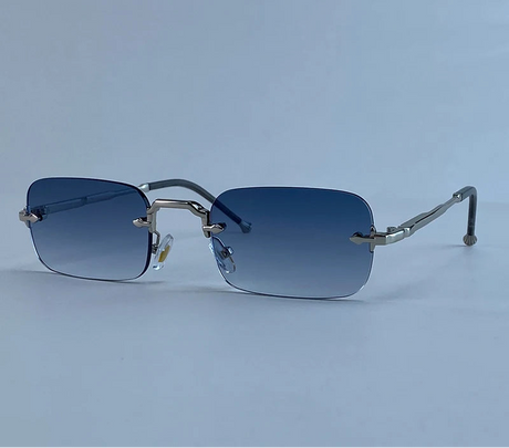 Blue Vintage Metal Rectangle Rimless Punk Sunglasses