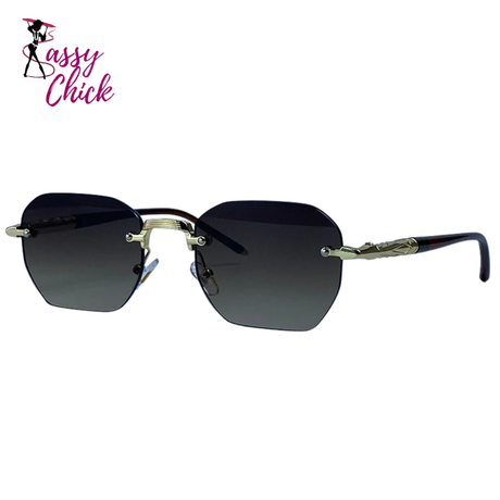 Vintage Octagon Rimless Geometric Sunglasses Sassy Chick Logo
