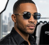Model Using Vintage Octagon Rimless Geometric Sunglasses