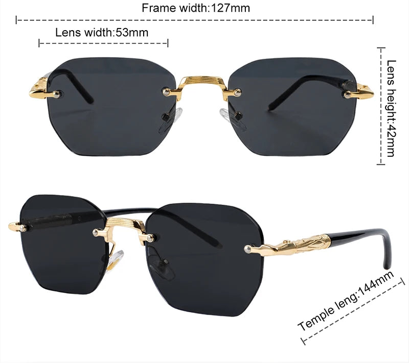 Size of Vintage Octagon Rimless Geometric Sunglasses