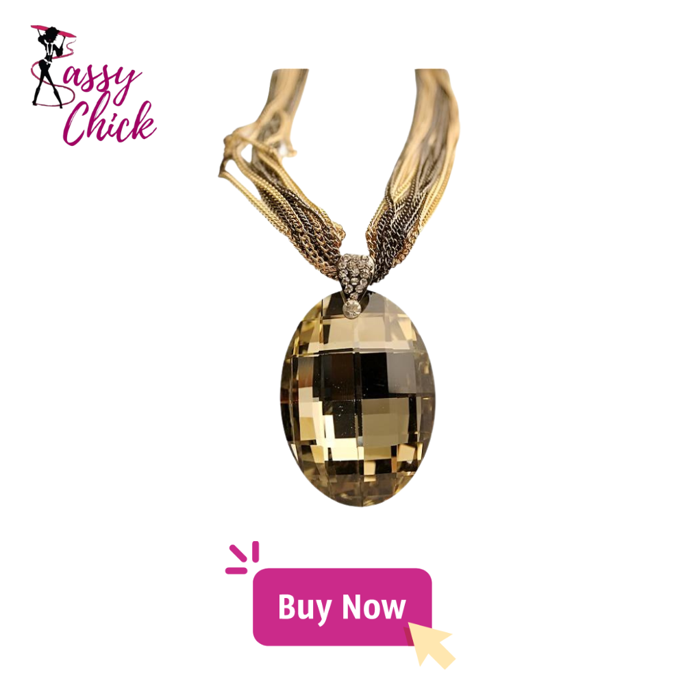 Vintage Oval Glass Crystal Pendant Necklace