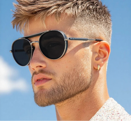Model using Vintage Oversized Double Beam Oval Sunglasses
