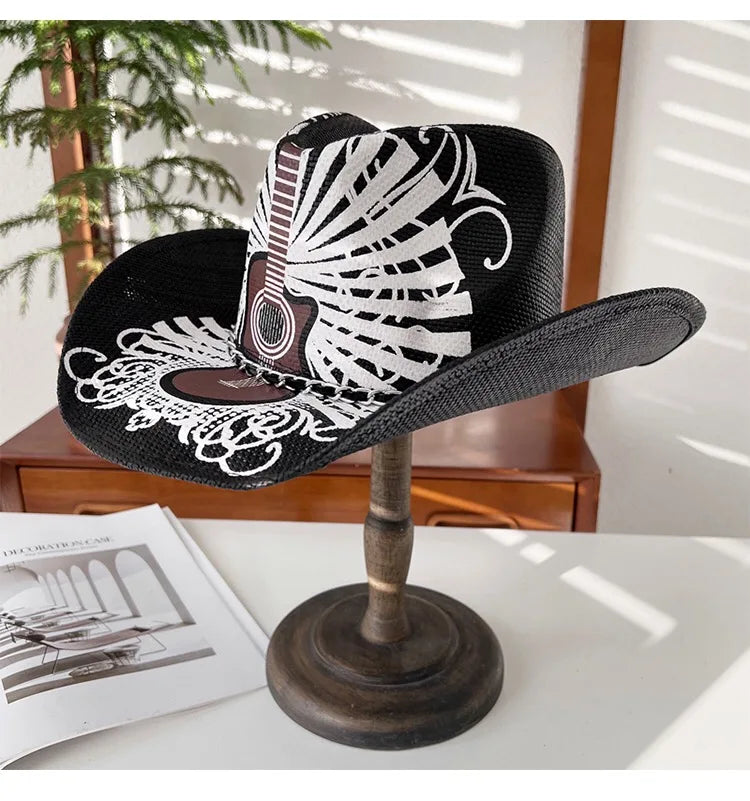 Vintage Panama Cowboy Hat white black