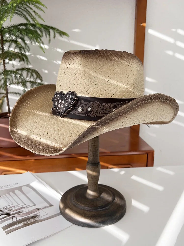 Vintage Panama Cowboy Hat white brown