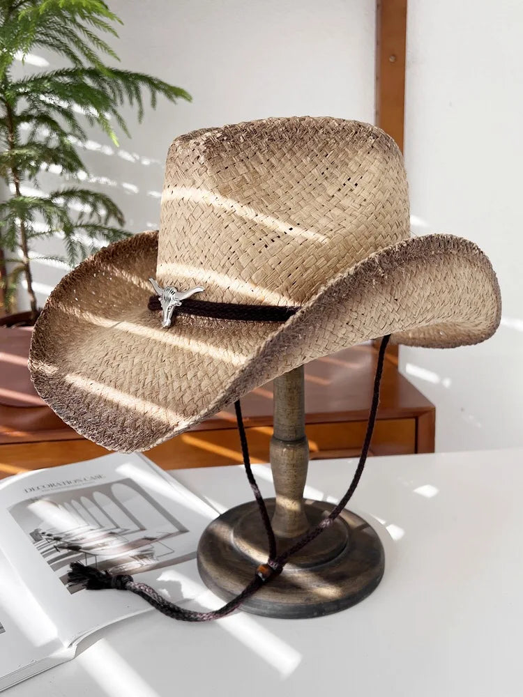 Vintage Panama Cowboy Hat white brown