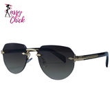 Vintage Polygon Oval Metal Rimless Sunglasses Sassy Chic Logo