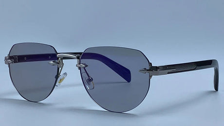 Vintage Polygon Oval Metal Rimless Sunglasses