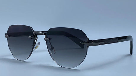 Vintage Polygon Oval Metal Rimless Sunglasses