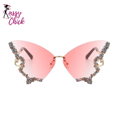 Vintage Rimless Oversized Diamond Butterfly Sunglasses Sassy Chick Logo