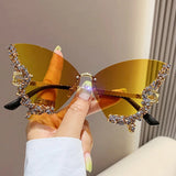 Yellow Vintage Rimless Oversized Diamond Butterfly Sunglasses