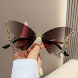 Black Vintage Rimless Oversized Diamond Butterfly Sunglasses