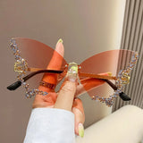 Orange Vintage Rimless Oversized Diamond Butterfly Sunglasses
