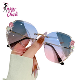 Vintage Rimless Rhinestone Gradient Lens Sunglasses Sassy Chick Logo
