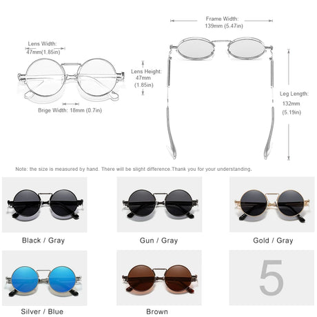 Size of Vintage Round Metal Frame Polarized Gothic Steampunk Sunglasses