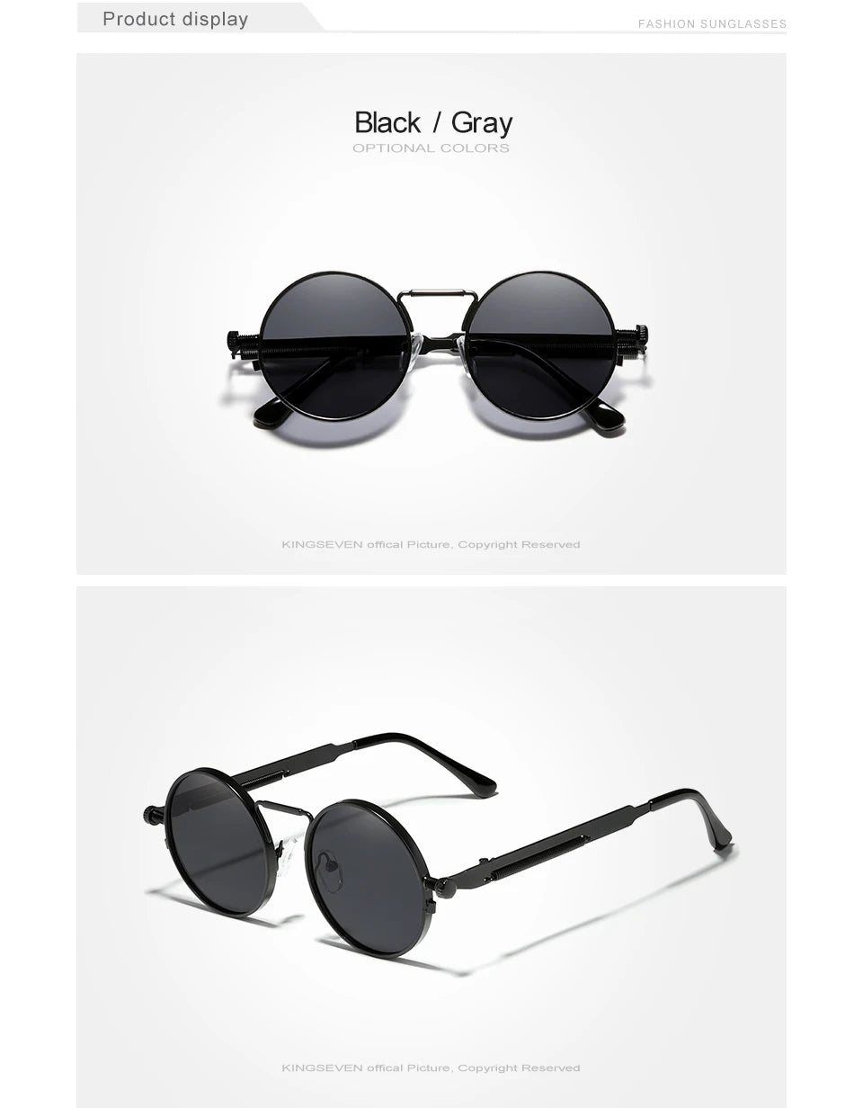 Black Vintage Round Metal Frame Polarized Gothic Steampunk Sunglasses