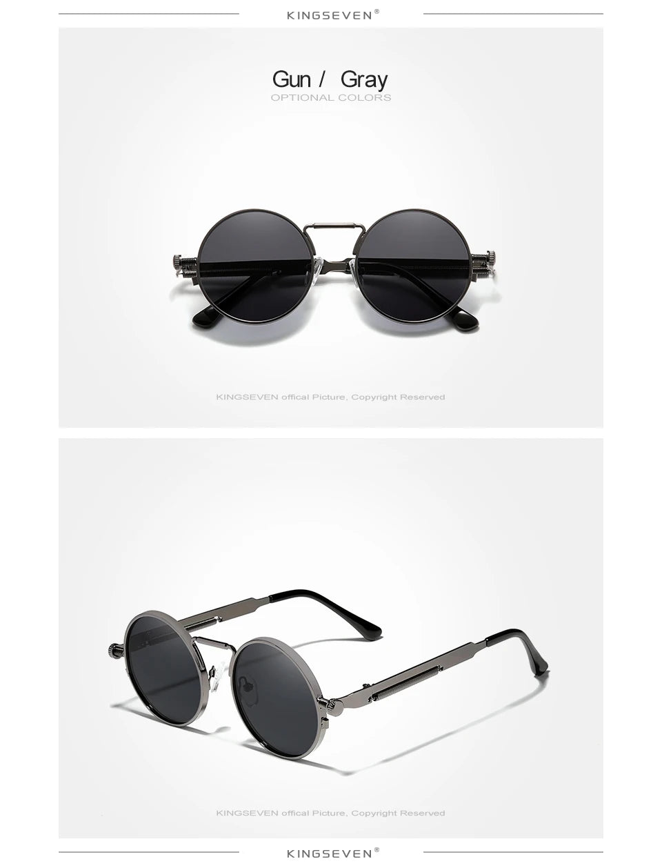 Gray Vintage Round Metal Frame Polarized Gothic Steampunk Sunglasses