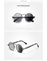 Photochromic Vintage Round Metal Frame Polarized Gothic Steampunk Sunglasses
