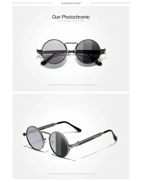 Photochromic Vintage Round Metal Frame Polarized Gothic Steampunk Sunglasses