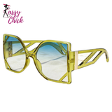 Vintage Square Big Frame Polygon Sunglasses Sassy Chick Logo