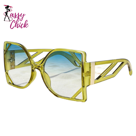 Vintage Square Big Frame Polygon Sunglasses Sassy Chick Logo