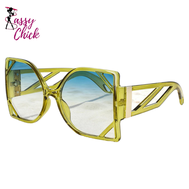 Vintage Square Big Frame Polygon Sunglasses Sassy Chick Logo