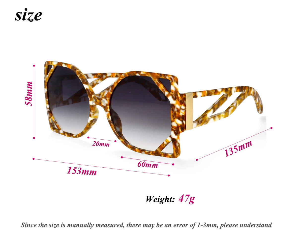 Size of Vintage Square Big Frame Polygon Sunglasses