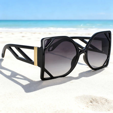 Black Vintage Square Big Frame Polygon Sunglasses